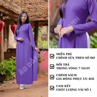 ÁO DÀI TÍM HUẾ ĐẬM TRƠN TRUYỀN THỐNG 4 TÀ MAY SẴN - ÁO DÀI 4 TÀ LỤA CHIFFON TRƠN KÈM QUẦN CÓ BIGSIZE[Hàng loại 1]