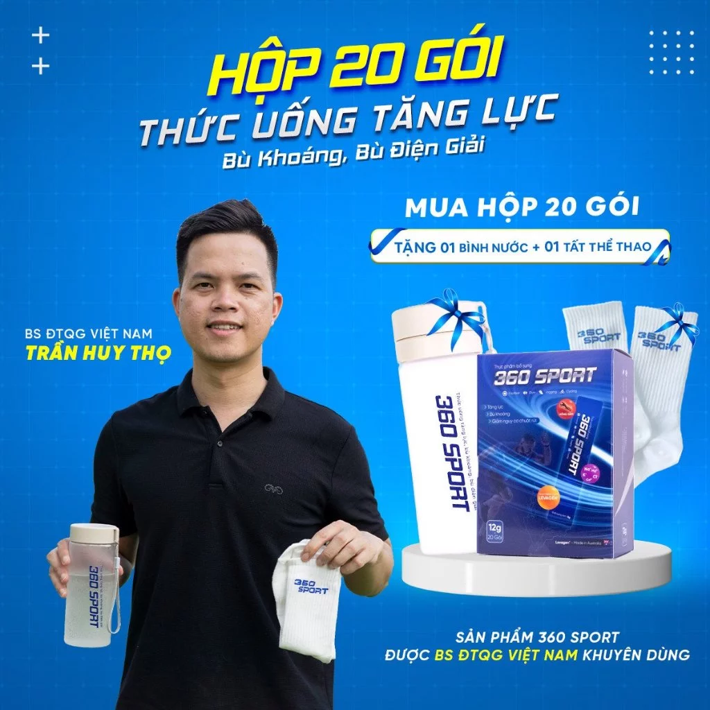 Thức Uống Tăng Lực 360 SPORT - Hộp 20 Gói Chứa LEVAGEN+ Giúp Giảm Chuột Rút, Tỉnh Táo, Bù Khoáng, Bù Điện Giải