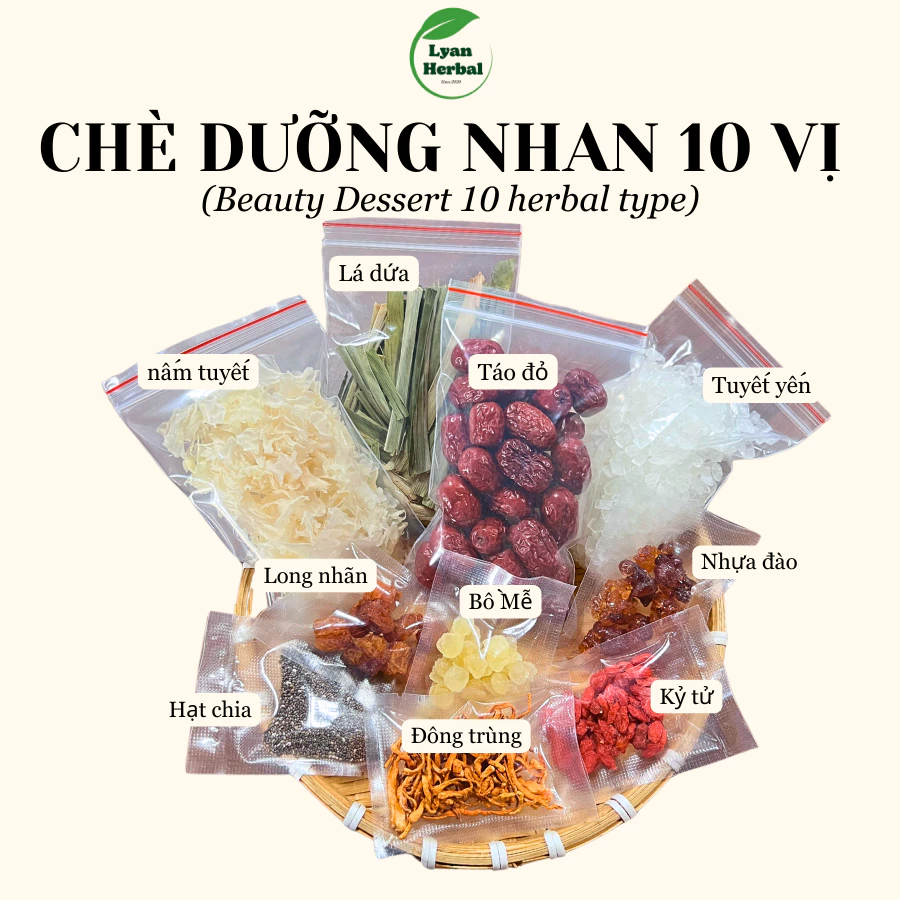 Chè Dưỡng Nhan nguyên liệu tốt 10 loại thảo mộc thanh nhiệt ngày hè nóng, bổ sung dinh dưỡng đẹp da giữ dáng, ngủ ngon