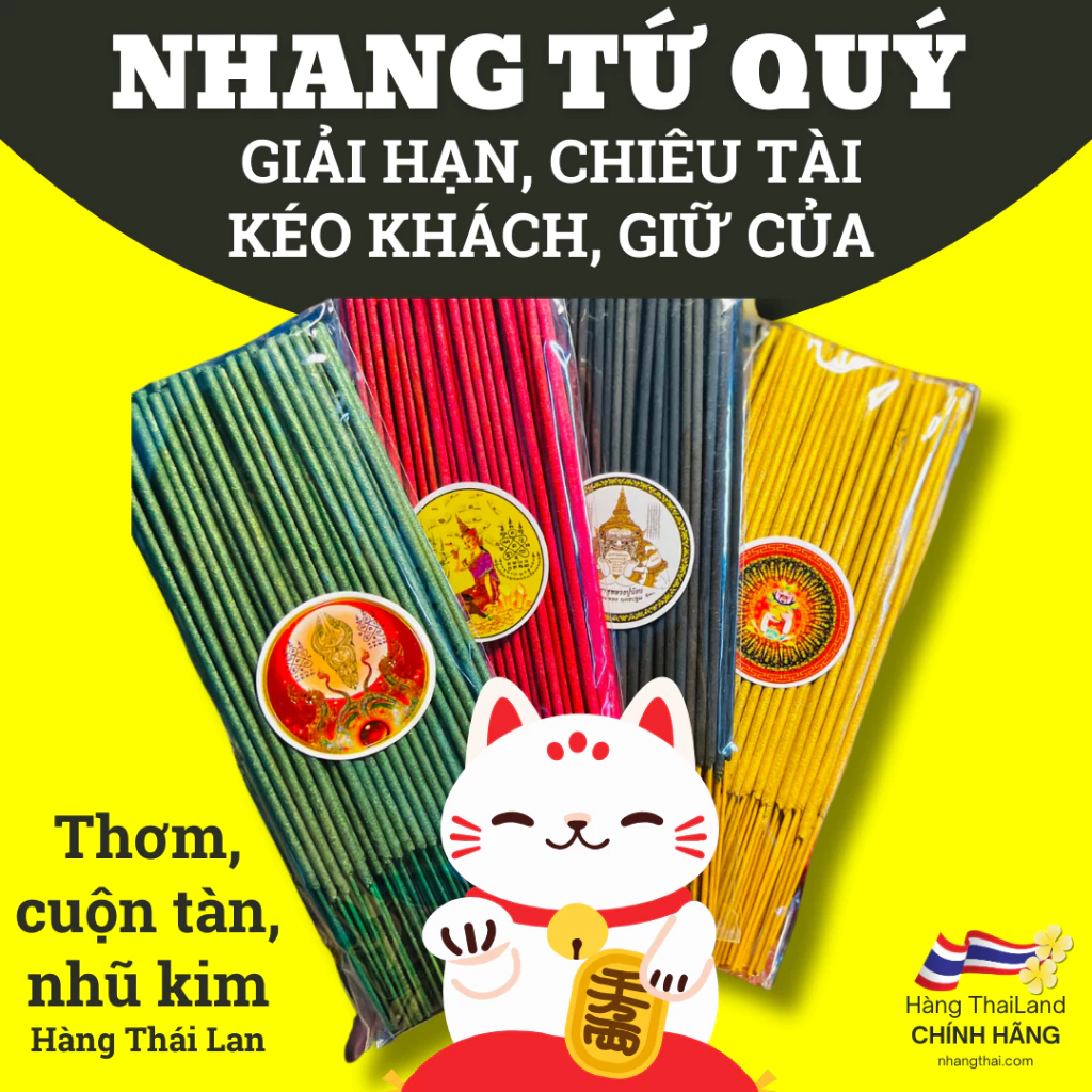 Combo 4 nhang Phong thuỷ Thái Lan nhũ kim cuốn tàn cong , nhang thái lan, nhang 2 tấc tứ quý nha015