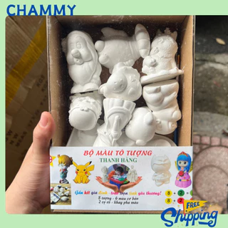 Bộ 10 hình tô tượng CHAMMY set 10 con tô tượng thạch cao cho bé kèm màu nước và bút vẽ