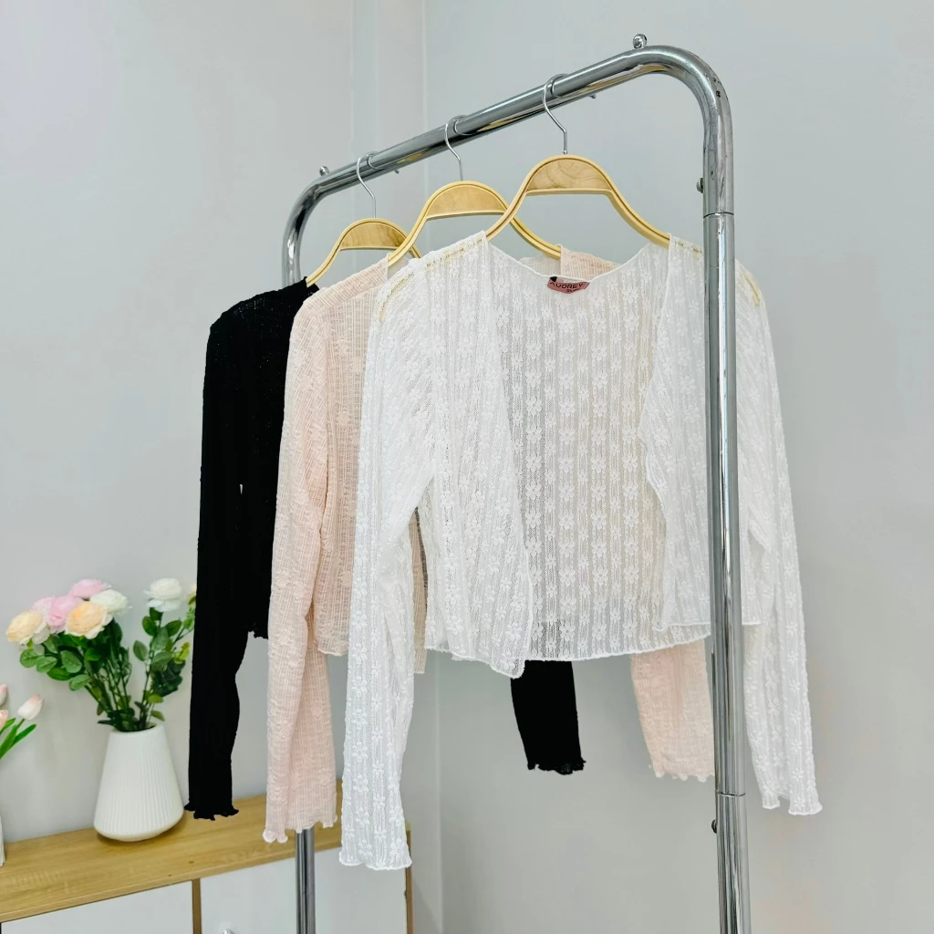 (CÓ BIGSIZE)Áo khoác ren croptop tay dài C1 hồng/trắng/đen_ORIMI