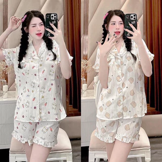 Set pijama mặc nhà cộc tay đũi xốp họa tiết dễ thương Hàn Quốc, Freesize 40- 58kg