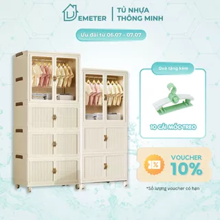 Tủ quần áo gấp gọn cho bé size 65cm, tủ nhựa để đồ đa năng có bánh xe, cửa hút nam châm, chất liệu nhựa PP tặng kèm móc