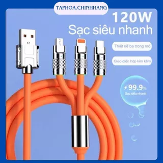 Dây Cáp Sạc Nhanh 120W 3 Trong 1 Hỗ Trợ Các Dòng Điện Thoại, Đảm Bảo An Toàn