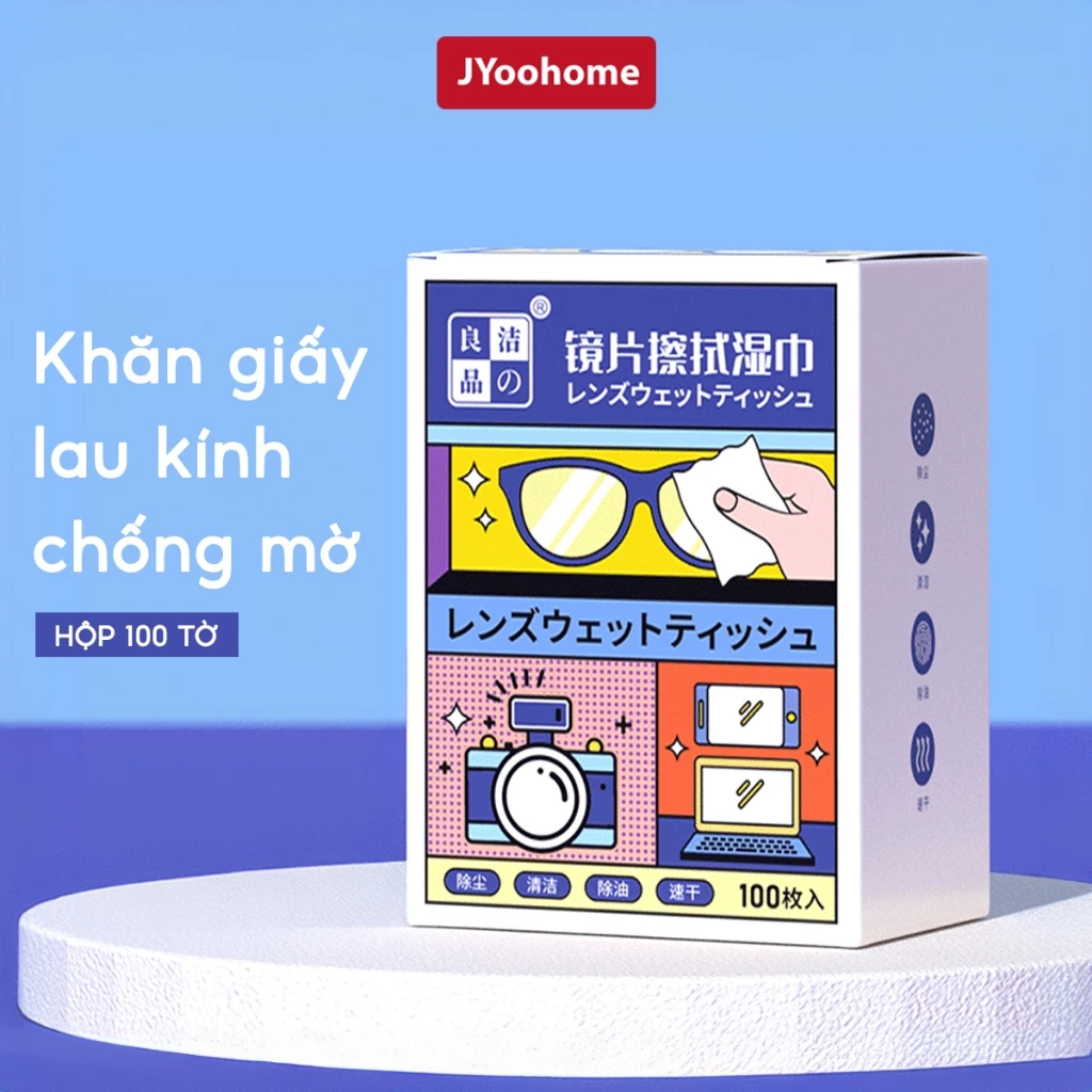 Hộp 100 Khăn lau kính nano JYoohome chống bám hơi nước, Giấy lau kính mắt chống sương mù mồ hôi