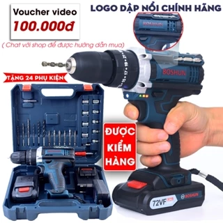 Máy Khoan pin Boshun 72VF 3 chức năng Lõi Đồng Có Búa - Khoan tường - Bắt Vít Tiện Lợi - Tặng Phụ Kiện-Bảo Hành 6 Tháng