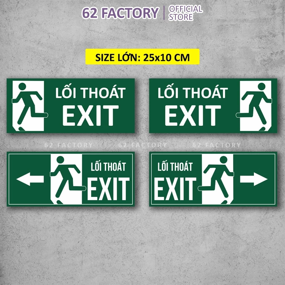 Decal Dán Biển Báo Lối Thoát Hiểm EXIT chống nước dán trang trí tường, dán quán trà sữa, cà phê, quán ăn BIEN-6-EXIT