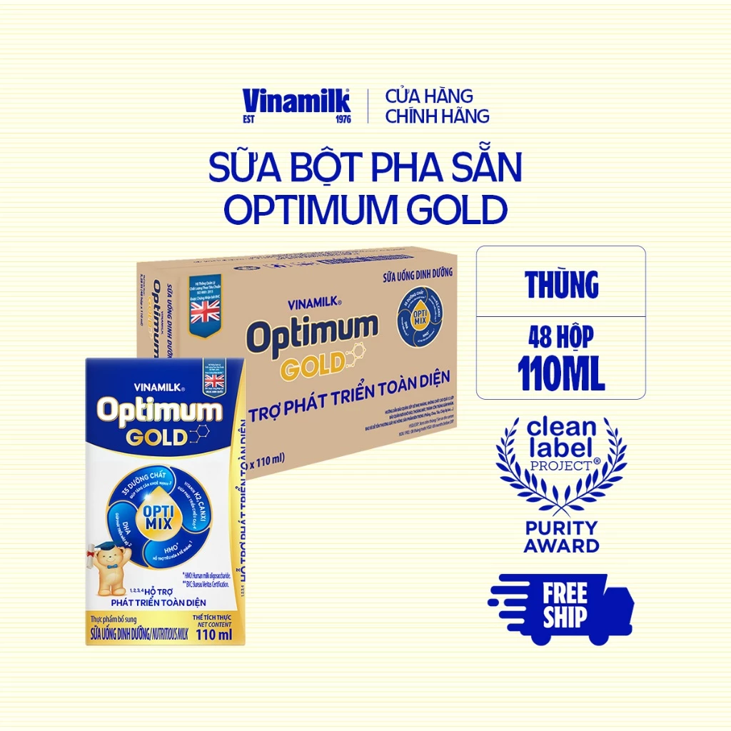 Thùng 48 hộp Sữa pha sẵn Vinamilk Optimum Gold 110ml