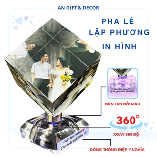 Pha lê lập phương in hình theo yêu cầu - Pha lê đế xoay và đèn led - Quà tặng cao cấp - Quà sinh nhật - Quà cưới