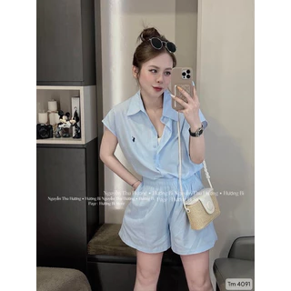 (Order) Set bộ áo tay hến mix quần short thêu ngựa(Kéo sang phải xem hình thật)