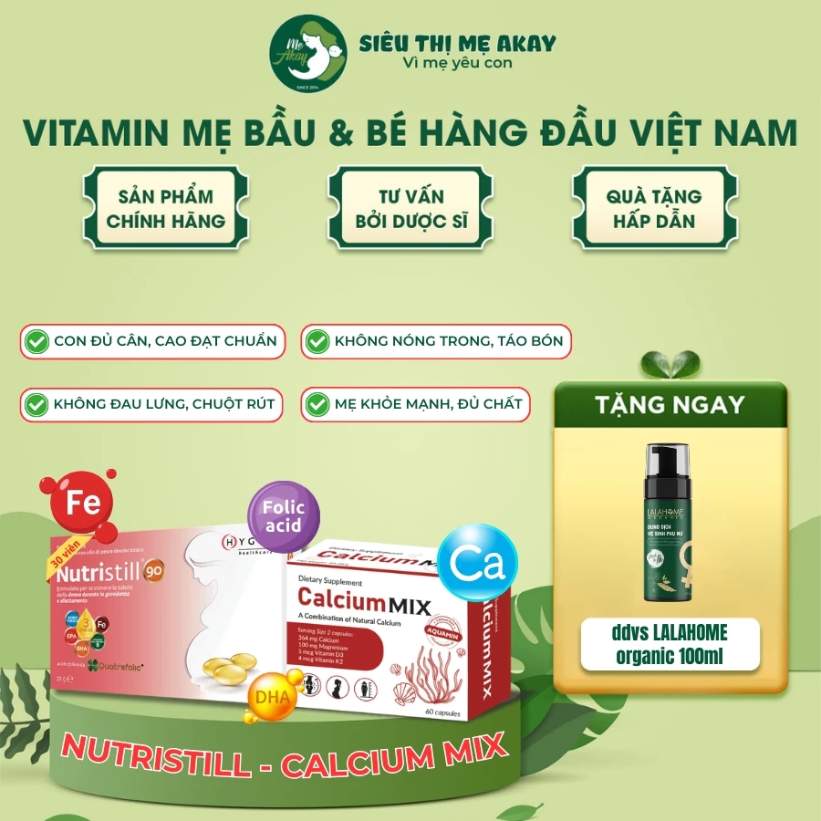 [1 tháng] Combo vitamin bầu Nutristill 30v và Calcium mix cải tiến cung cấp đủ dưỡng chất cho mẹ bầu và mẹ sau sinh