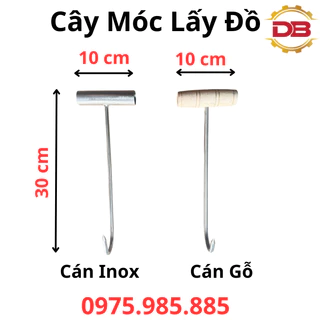 Móc lấy đồ Inox, cây móc lấy đồ cán gỗ chữ T - inox 304