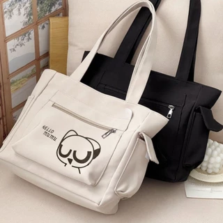 Túi tote vải canvas 2 quai phong cách Hàn Quốc ,Túi canvas đeo vai có khóa miệng đeo đi học cực xinh