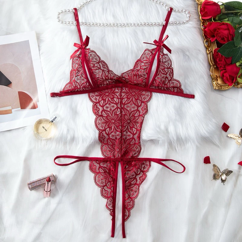 Đồ lót sexy, bộ bodysuit liền thân dây phối ren siêu sexy xẻ ngực, xẻ đáy gợi cảm quyến rũ