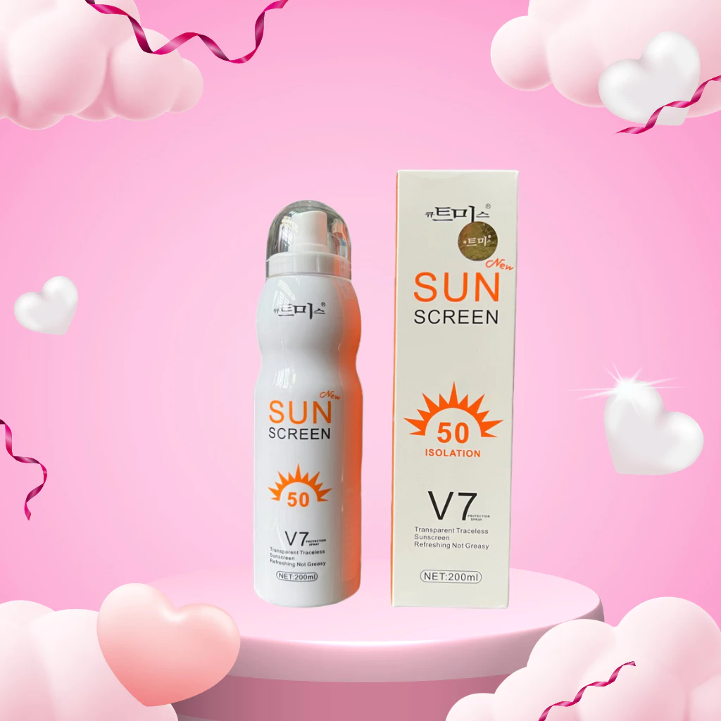 Xịt chống nắng trắng da Sun Screen V7 nâng tone chống nước không bết dính kem chống nắng mặt body SPF50+ 200ml