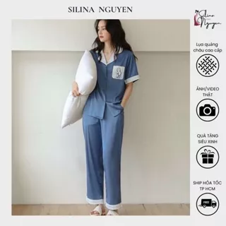 BỘ ĐỒ NGỦ PYJAMA LỤA TAY NGẮN QUẦN DÀI CÁC HỌA TIẾT DỄ THƯƠNG MÁT MỊN CAO CẤP 3803-2