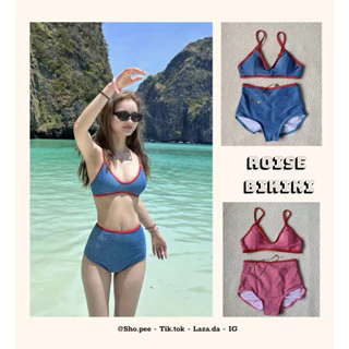 [Sẵn M xanh, hồng] Đồ bơi 2 mảnh cạp cao bikini lấp lánh bling bling