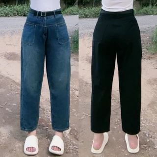 Quần jean ống rộng dáng dài bigsize nữ dáng baggy màu xanh navy dễ phối đồ lưng cao dành cho nàng mũm mĩm J8