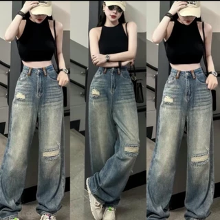 Quần vải bò jean ống rộng suông xuông nữ jeans cạp cao phong cách Hàn Quốc sành điệu style năm 2022