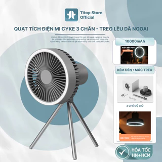 Quạt tích điện đa năng Mi Cyke có giá 3 chân để bàn, treo tường kết hợp đèn led đèn cắm trại