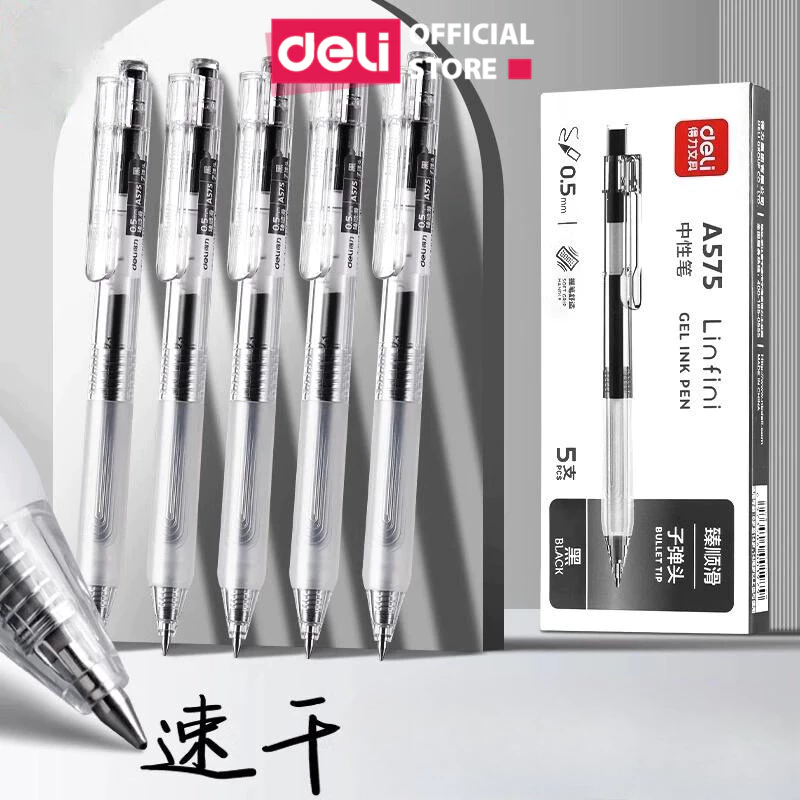 [🔥BẢN NÂNG CẤP] Bút Bi Gel Bấm Deli A575 Ngòi 0.5mm Mực Xanh Đen Đỏ Viết Trơn Mực Ra Đều Cho Học Sinh Văn Phòng