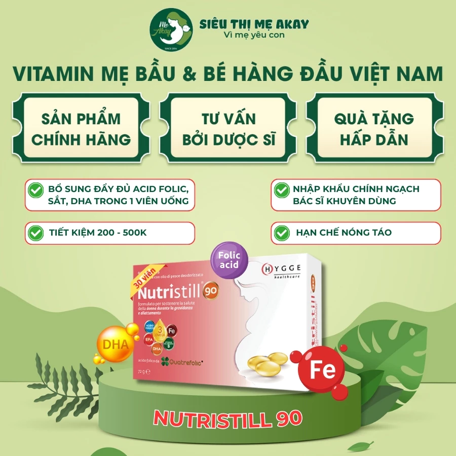 Vitamin bầu NUTRISTILL 90 nhập khẩu Ý, bổ sung vitamin tổng hợp cho bà bầu, đủ Sắt, DHA, Acid folic.