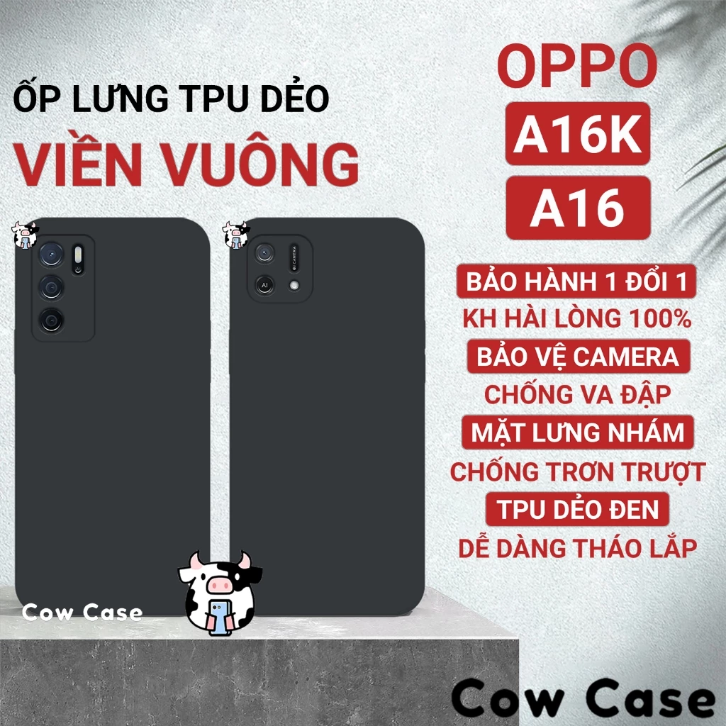 Ốp lưng Oppo A16K / A16 cạnh vuông Cowcase | Vỏ điện thoại Oppo bảo vệ camera toàn diện TRON