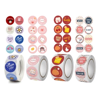 CUỘN 500 tem cảm ơn, stickers thank you, nhãn dãn cảm ơn, tem thankyou tròn họa tiết cute đáng yêu nhiều mẫu