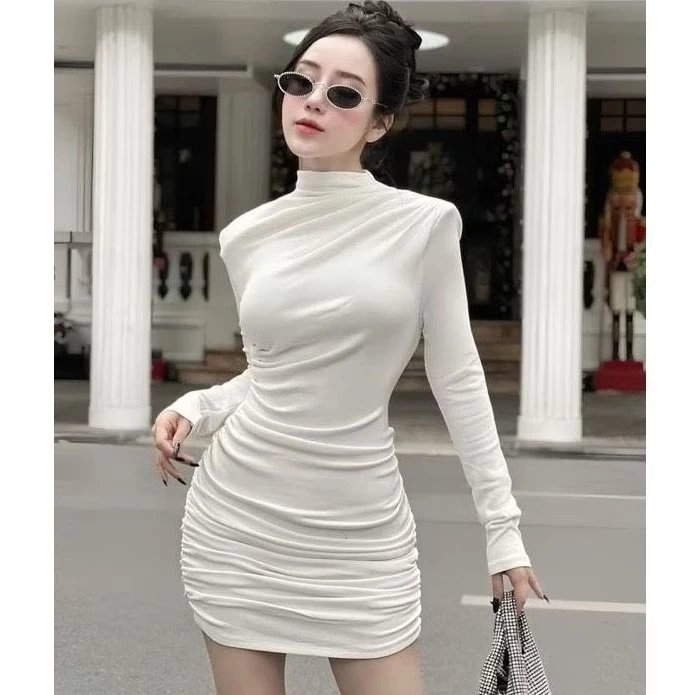 Váy thun body sexy MOON ESSENCE tay dài nhún eo