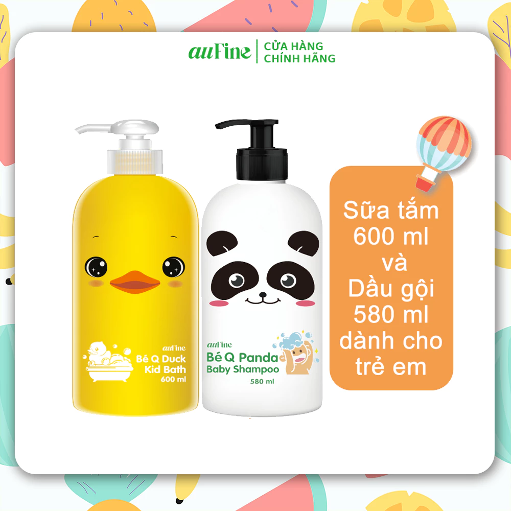 Combo Dầu gội trẻ em AUFINE Bé Q Panda 580ml & Sữa tắm trẻ em AUFINE Bé Q Duck 600ml