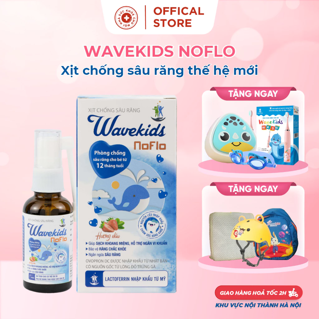 Kem Đánh Răng Dạng Xịt Chống Sâu Răng Wavekids Noflo.Bảo Vệ Răng Chắc Khỏe Cho Bé Từ 1 Tuổi