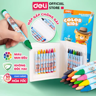 Bút Sáp Màu Nến Colorkids Deli An Toàn Cho Bé - 10/12/24 Màu sáp nến cho học sinh mẫu giáo - Phù hợp tô màu vẽ tranh