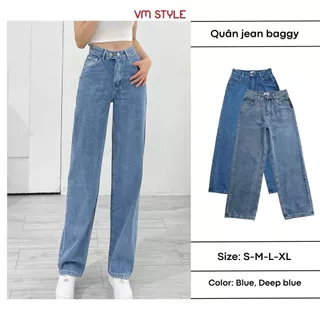 Quần jean ống rộng nữ VMSTYLE dáng suông cạp cao kiểu hai nút ngang basic thời trang đi học QJR00005