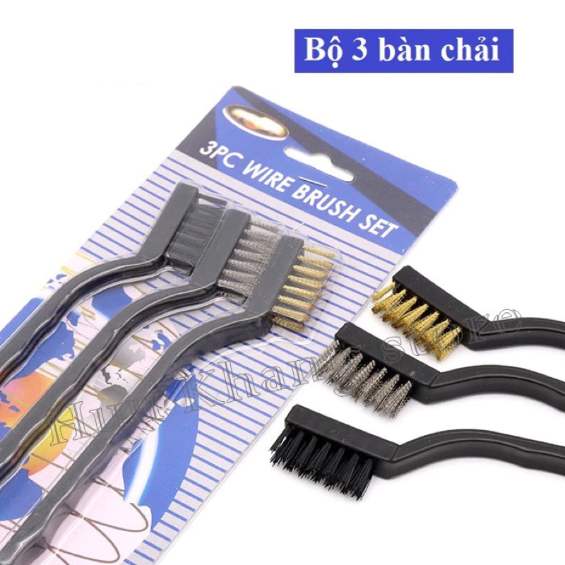 SET 3 Bàn chải bàn chải đồng loại bỏ rỉ sét để làm sạch Hàn xỉ và bụi Tay cầm bằng nhựa vệ sinh linh kiện ô tô xe máy
