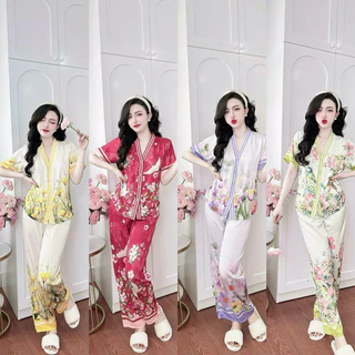 [ 40 - 68kg ] Đồ bộ pijama mặc nhà tay ngắn cổ Y lụa latin thoáng mát 1504 2504