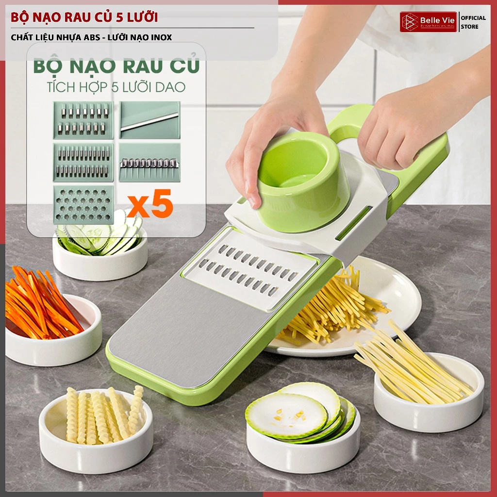Bộ Nạo Rau Củ 5 Lưỡi Bộ Nạo Đa Năng Tích Hợp 5 Lưỡi Nạo Kèm Tay Cầm An Toàn Nạo Rau Củ, Hoa Quả Tiện Lợi Dễ Dàng Vệ Sinh