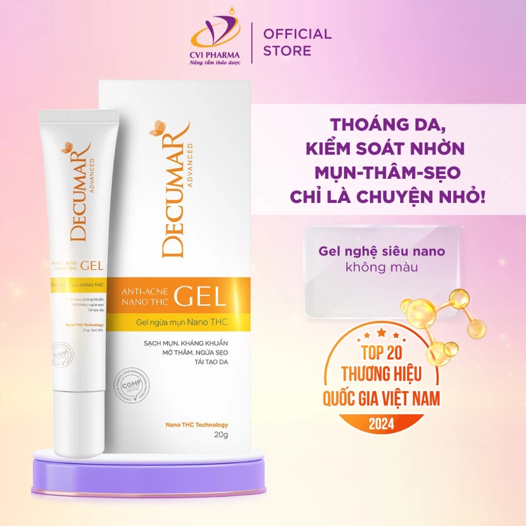 Gel chấm mụn, mờ thâm sẹo Decumar Nano THC tinh chất nghệ trong suốt, giảm viêm, sáng da - Tuýp 20gr