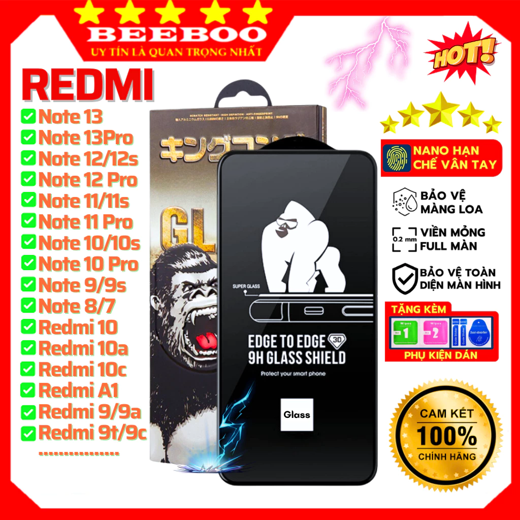 Kính cường lực Redmi Note 13 12 12s 11 11s Pro 10 Pro 10s 9s 9 12C A1 A2+ Turbo K30 K40 K50 Gaming 10C 13C 10A 9A 9C 3D