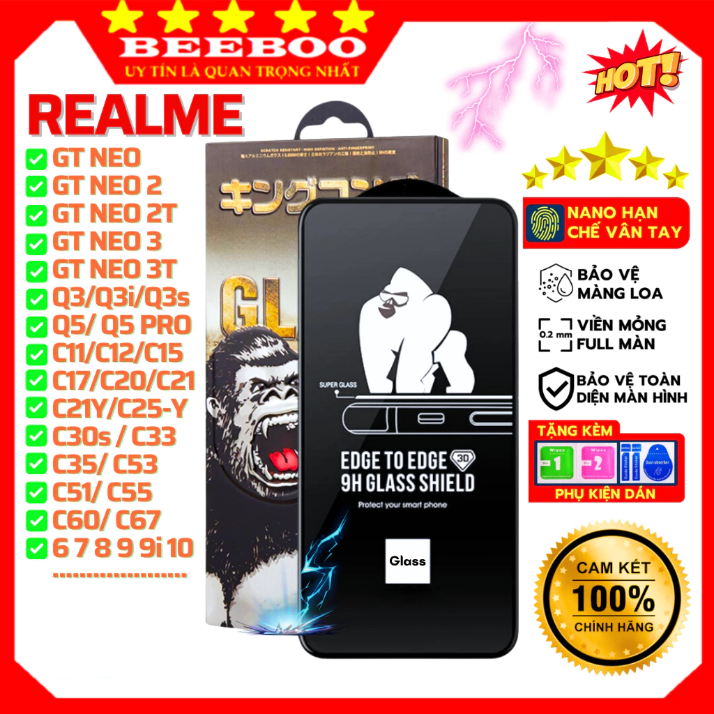 Kính cường lực Realme C53 C55 C33 C35 C11 C12 C21-Y C25Y C30s C65 6 7 8 9 9i Pro 10 Gt Neo 2 2T 3 5 Q5 Q3s Q3 C60 C67 3D