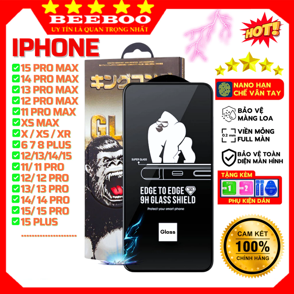 Cường lực iphone 18 ProMax 17 Air 16 15 Pro Max 14 Plus 13 12 ProMax 11 Pro Max Xs Max X Xr 7/8Plus - Full màn 3D