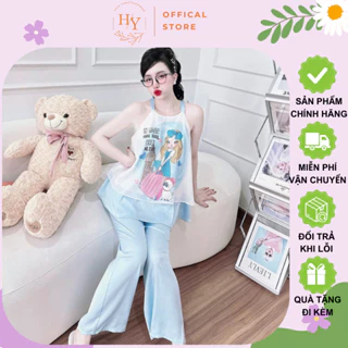 Đồ Ngủ Nữ HEUN YOUNG Set Yếm Voan Tơ In 5D Thiết Kế 2 Lớp Phối Quần Latin Freesize 40-70kg OD20