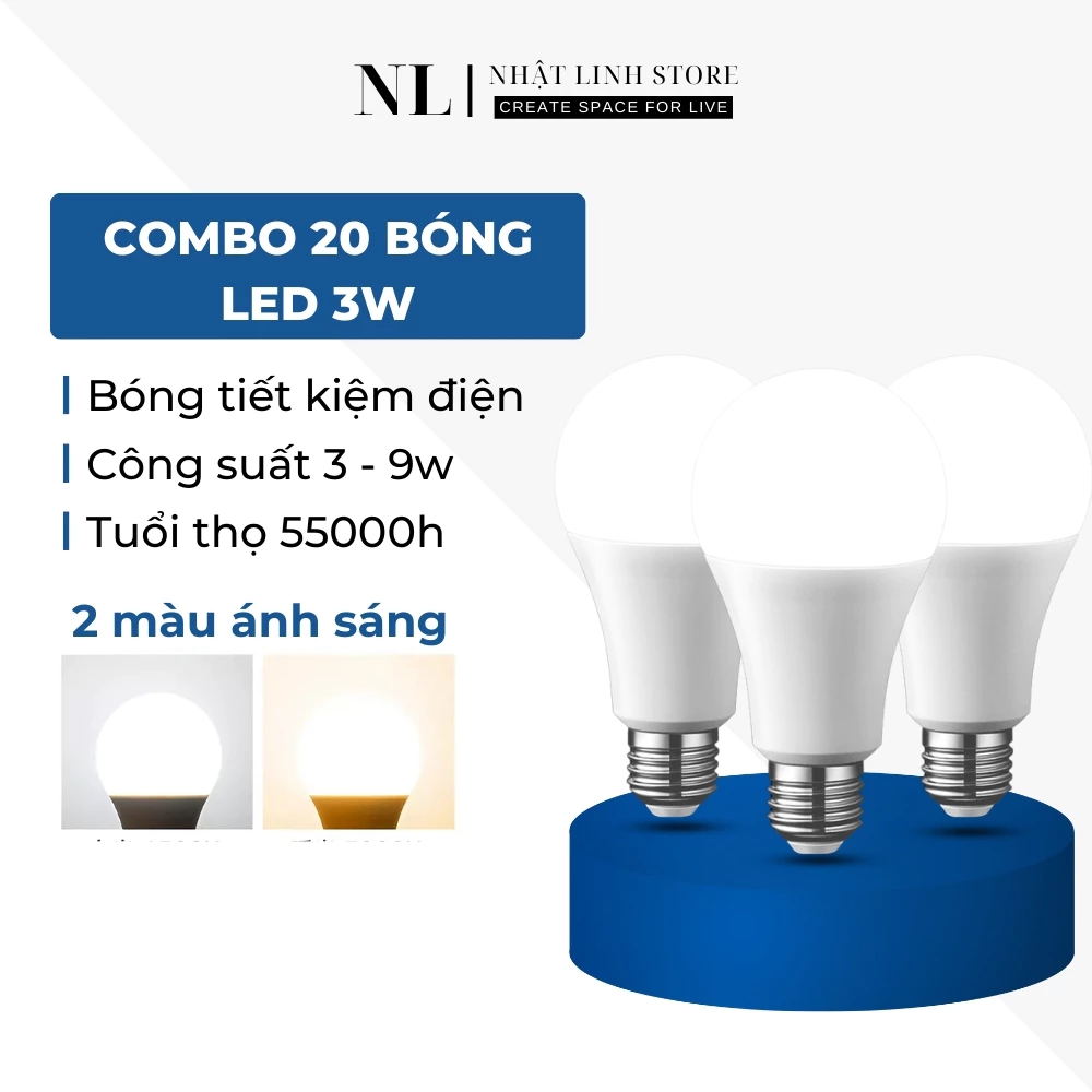 Combo 20 Bóng Led 3W Giá Rẻ Ánh Sáng Vàng/Trắng, Đèn Trang Trí Ngoài Trời Chống Nước