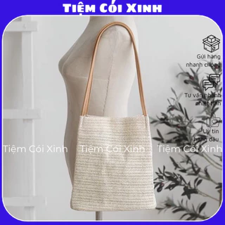 Túi Cói Đi Biển Đeo Vai Dây Da Phong Cách Hàn Quốc Cho Nữ TIỆM CÓI XINH