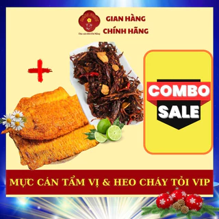 COMBO 200g Mực cán tẩm vị & 200g Khô heo cháy tỏi VIP, thịt khô nhà làm ăn vặt đặc sản khô Đà Nẵng MANA FOODS