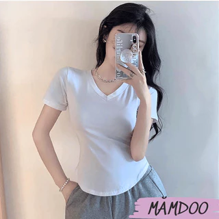 Áo Croptop Nữ Tay Ngắn CỔ TIM VẠT BẦU Ôm Body, Áo Thun nữ Croptop Kiểu Sexy Chất Thun Gân tôn dáng MĂMDOO