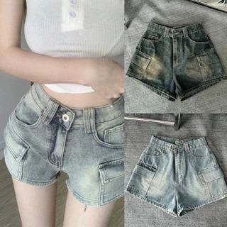 Quần Short Jean Nữ Bigsize 55-85kg Lưng Cao Túi Hộp 2 Bên Quần Short Bò Nữ Bigsize Ms1098