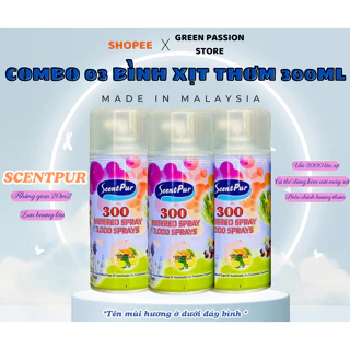 Combo 3 bình xịt phòng ScentPur 300ml giúp khử mùi ẩm, thanh lọc không khí với hương thơm dịu nhẹ tươi mát