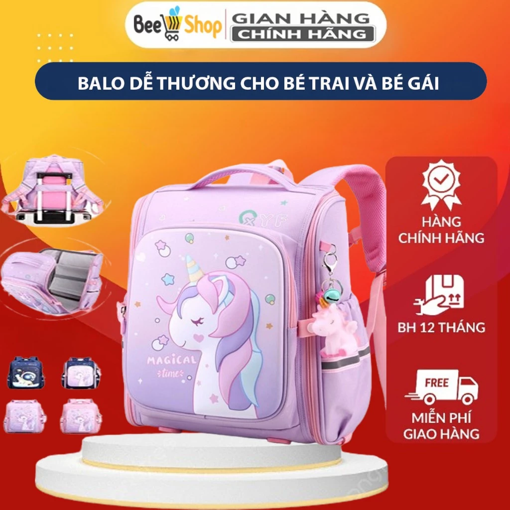 Balo Chống Gù Balo Tiểu Học Chống Gù 3D Nổi Chất Liệu Chống Thấm Nước Cho Bé Có Đai Phản Quang