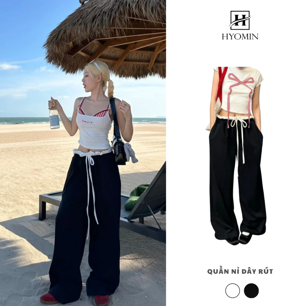 Quần nỉ dây rút bow pants form rộng nam nữ hyominstore